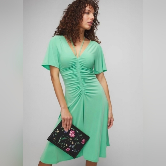 WHBM Lush Jade Rusched Front & Back Flowy Whimsy Flutter Dainty Dress Sz:Large - Picture 16 of 16